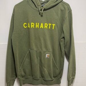 Carhartt Men's Olive Hoodie with Yellow Logo